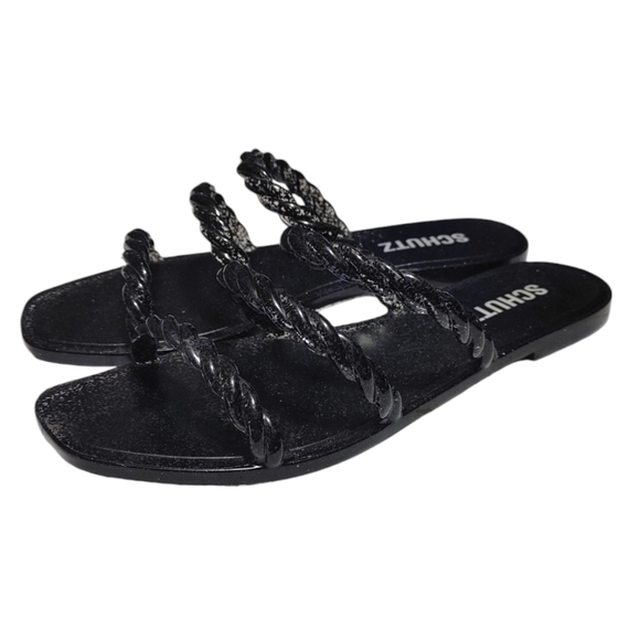 Schutz Black Glitter Square Toe Strappy Jelly Sandals Women's Size 6/7 - Picture 5 of 11